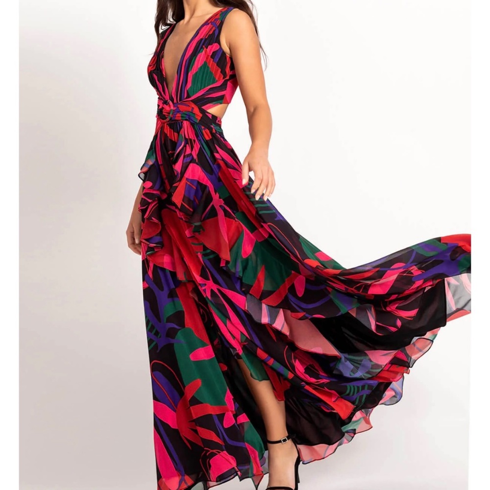 PatBO Rio Cut Out Ruffle Maxi Dress Multicolor 4 NWT - Picture 8 of 16